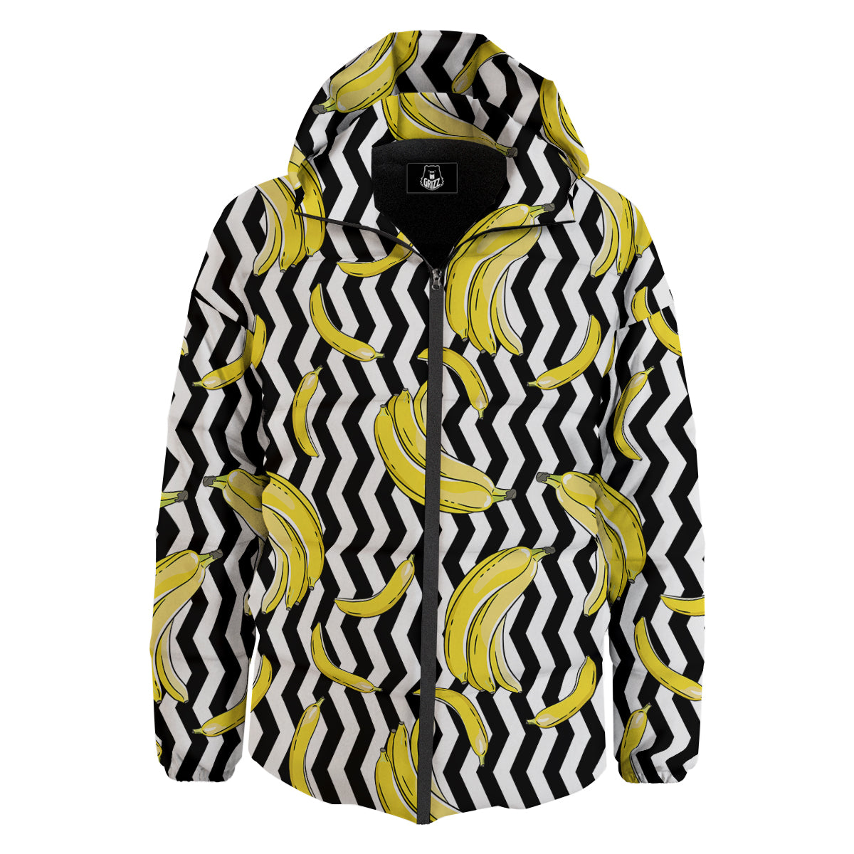 Banana Zigzag Print Pattern Down Jacket-grizzshop