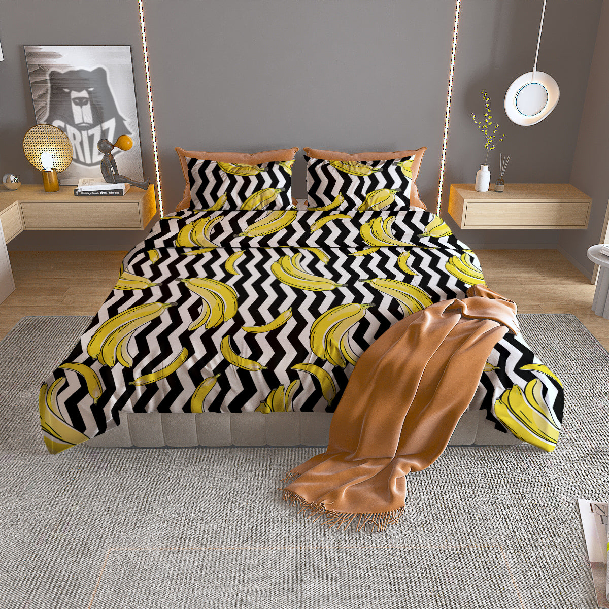 Banana Zigzag Print Pattern Duvet Cover Bedding Set