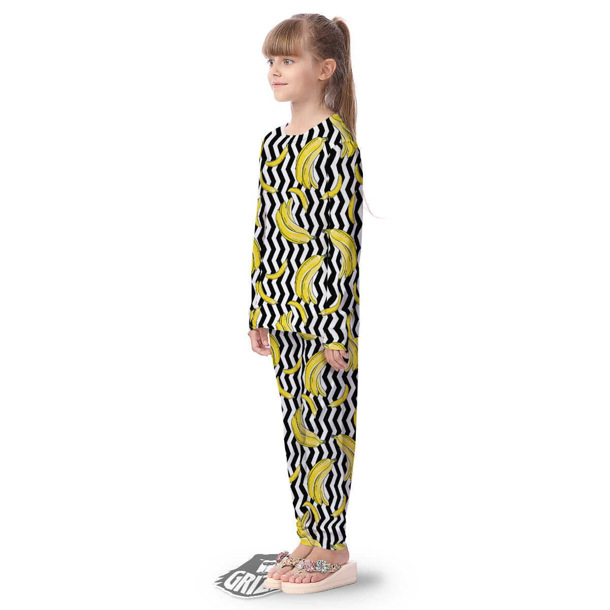 Banana Zigzag Print Pattern Kid's Pajamas-grizzshop