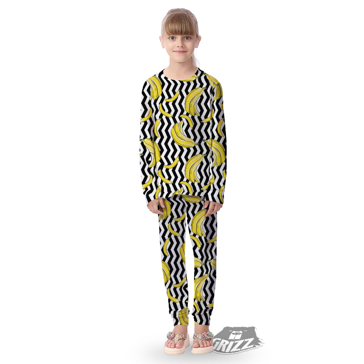 Banana Zigzag Print Pattern Kid's Pajamas-grizzshop