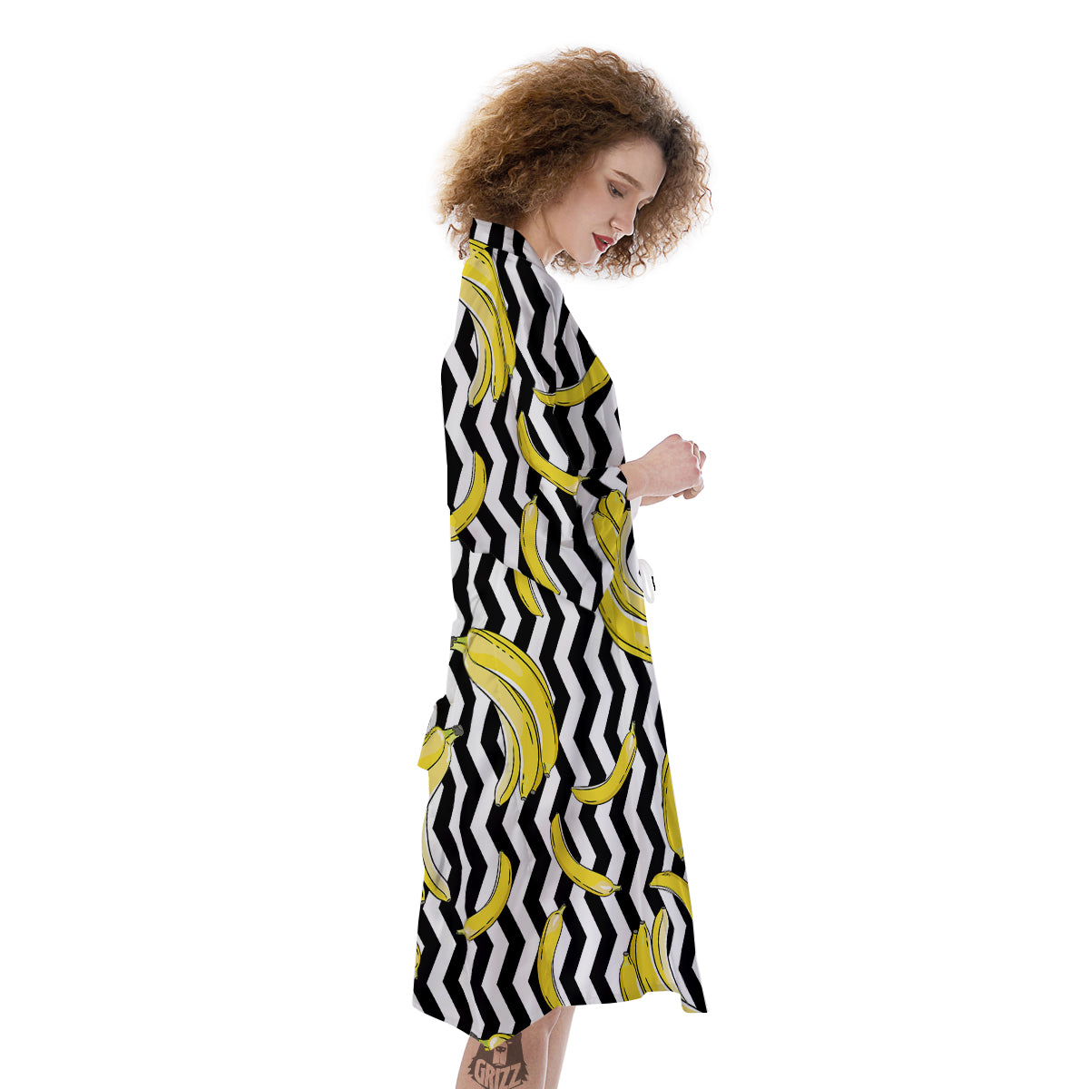 Banana Zigzag Print Pattern Kimono-grizzshop
