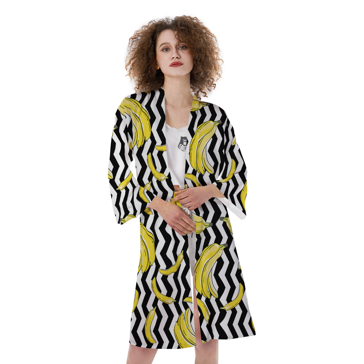 Banana Zigzag Print Pattern Kimono-grizzshop