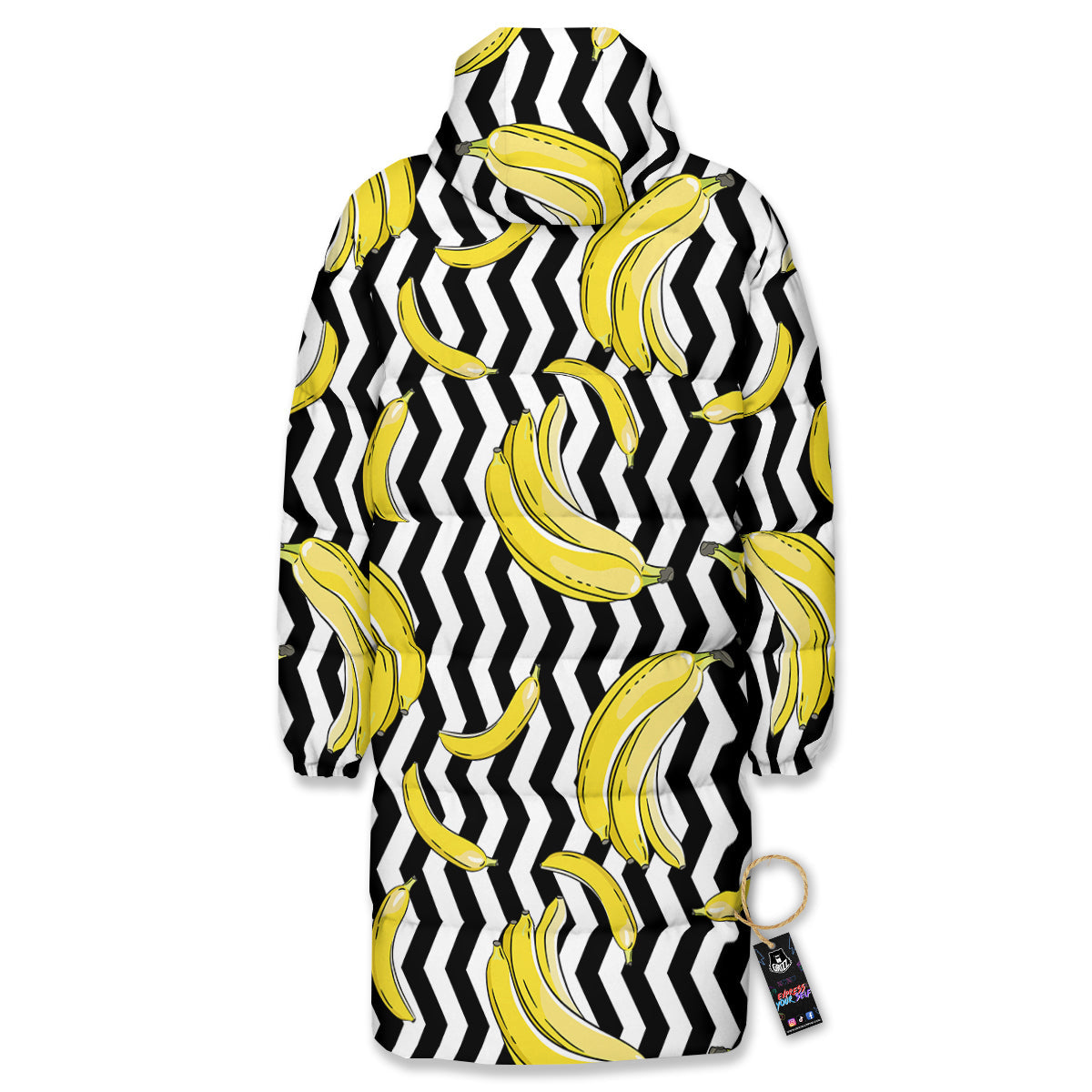 Banana Zigzag Print Pattern Long Down Jacket-grizzshop