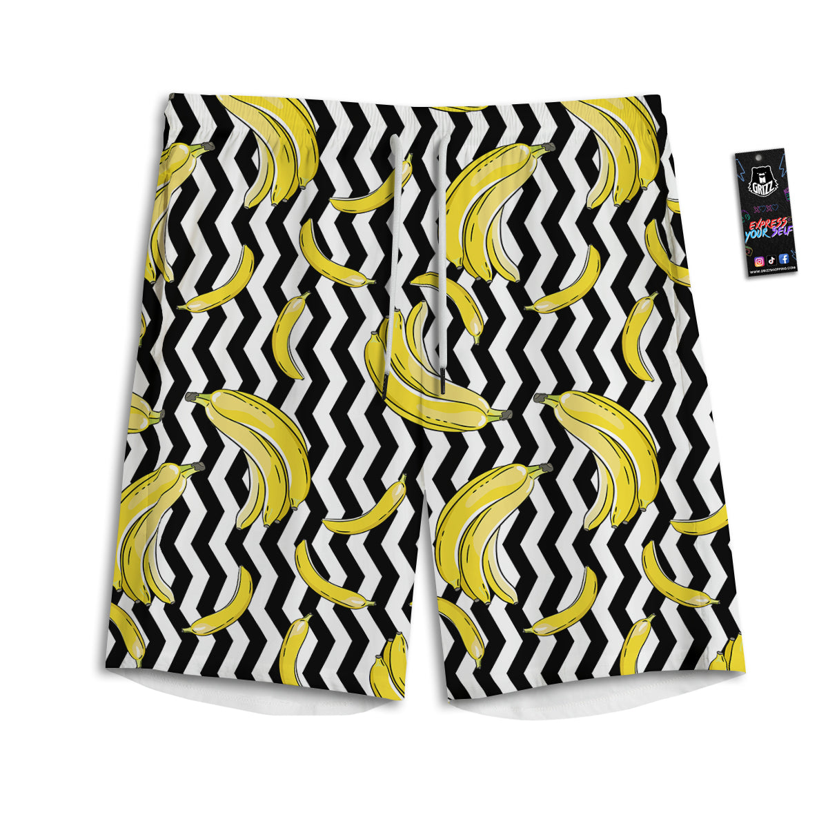 Banana Zigzag Print Pattern Men's Athletic Shorts