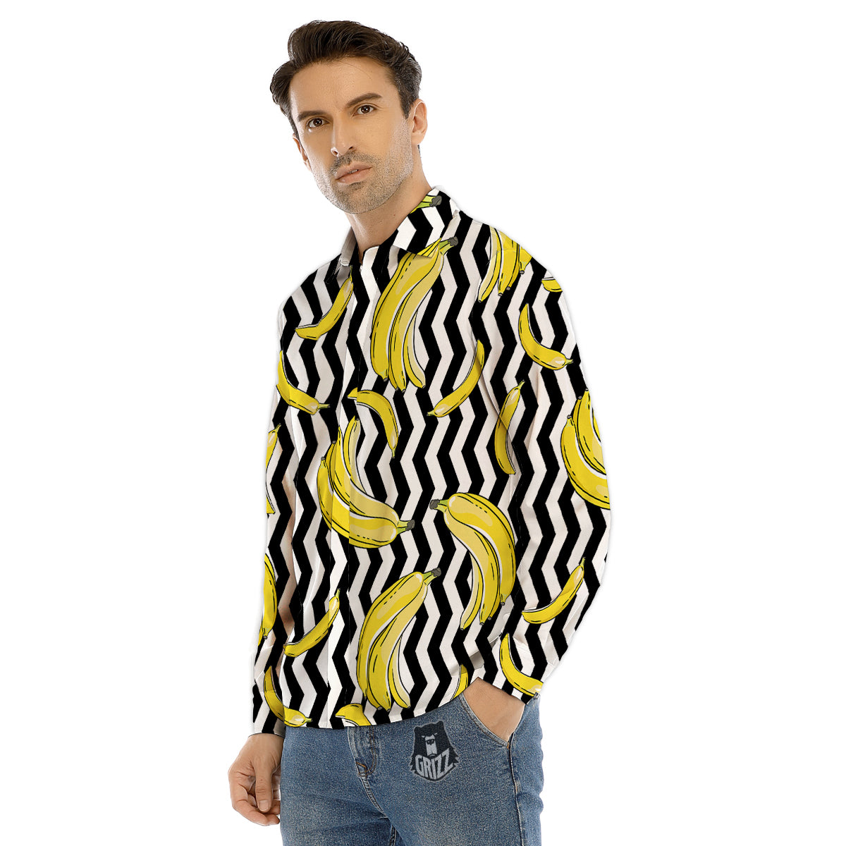 Banana Zigzag Print Pattern Men's Dress Shirts-grizzshop