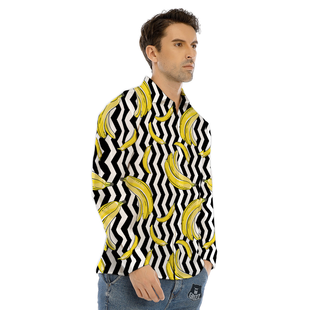 Banana Zigzag Print Pattern Men's Dress Shirts-grizzshop