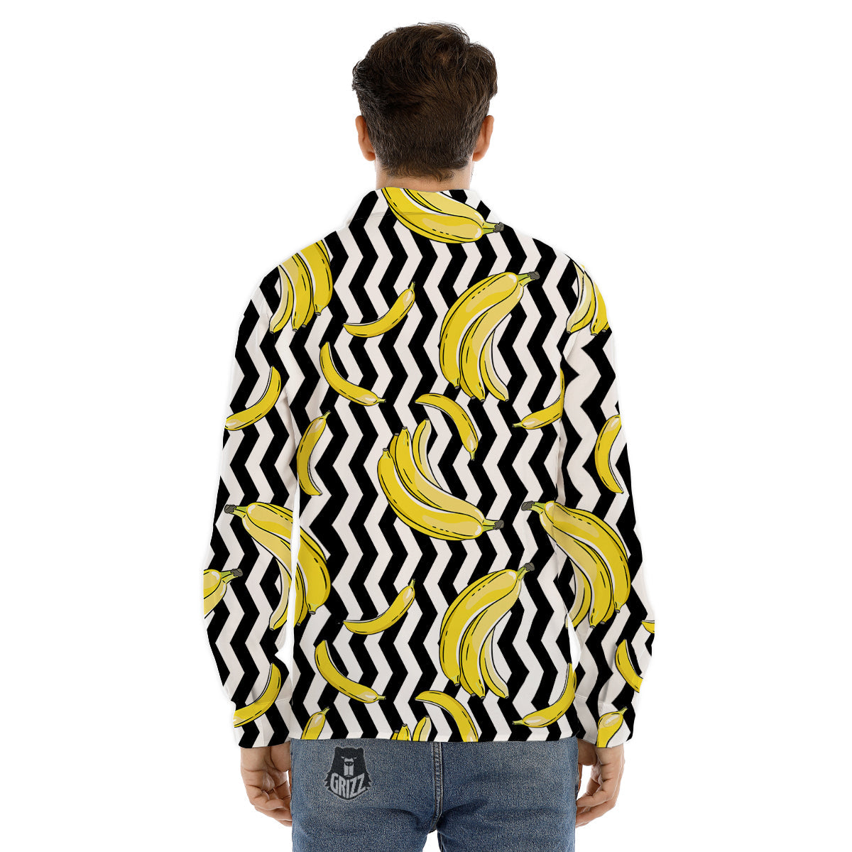 Banana Zigzag Print Pattern Men's Dress Shirts-grizzshop
