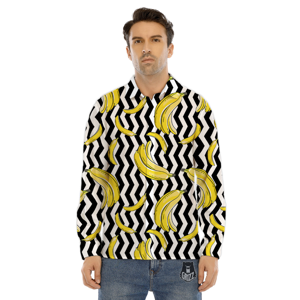 Banana Zigzag Print Pattern Men's Dress Shirts-grizzshop