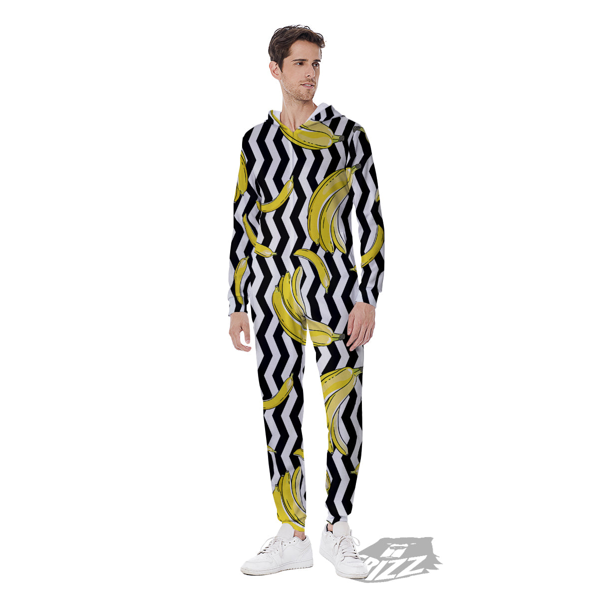 Banana Zigzag Print Pattern Men's Jumpsuit-grizzshop