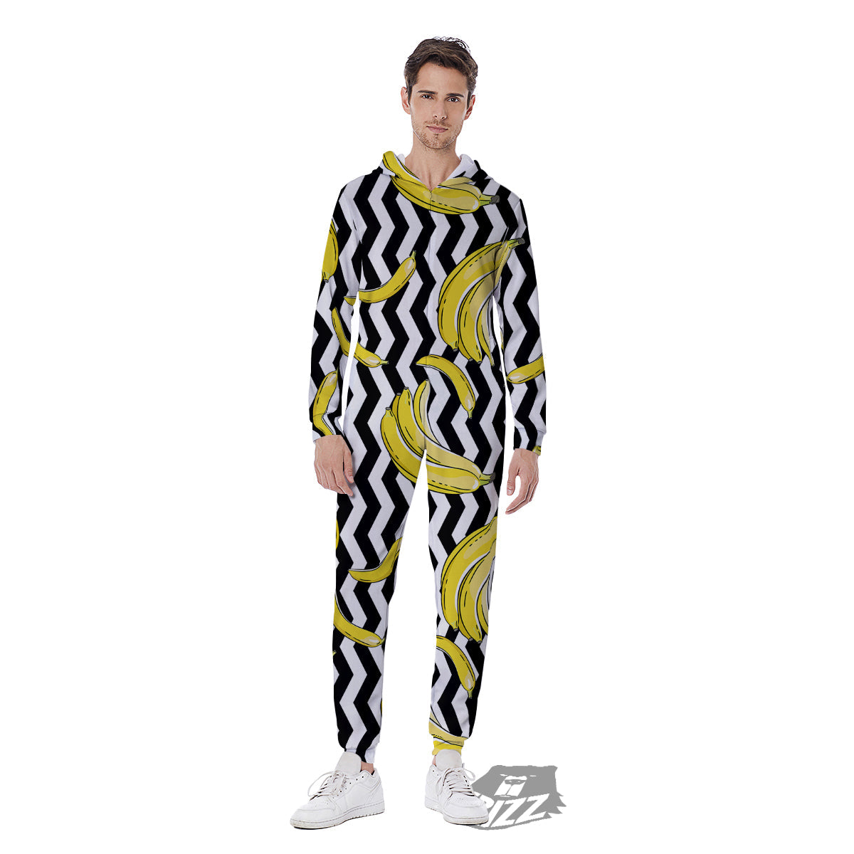 Banana Zigzag Print Pattern Men's Jumpsuit-grizzshop