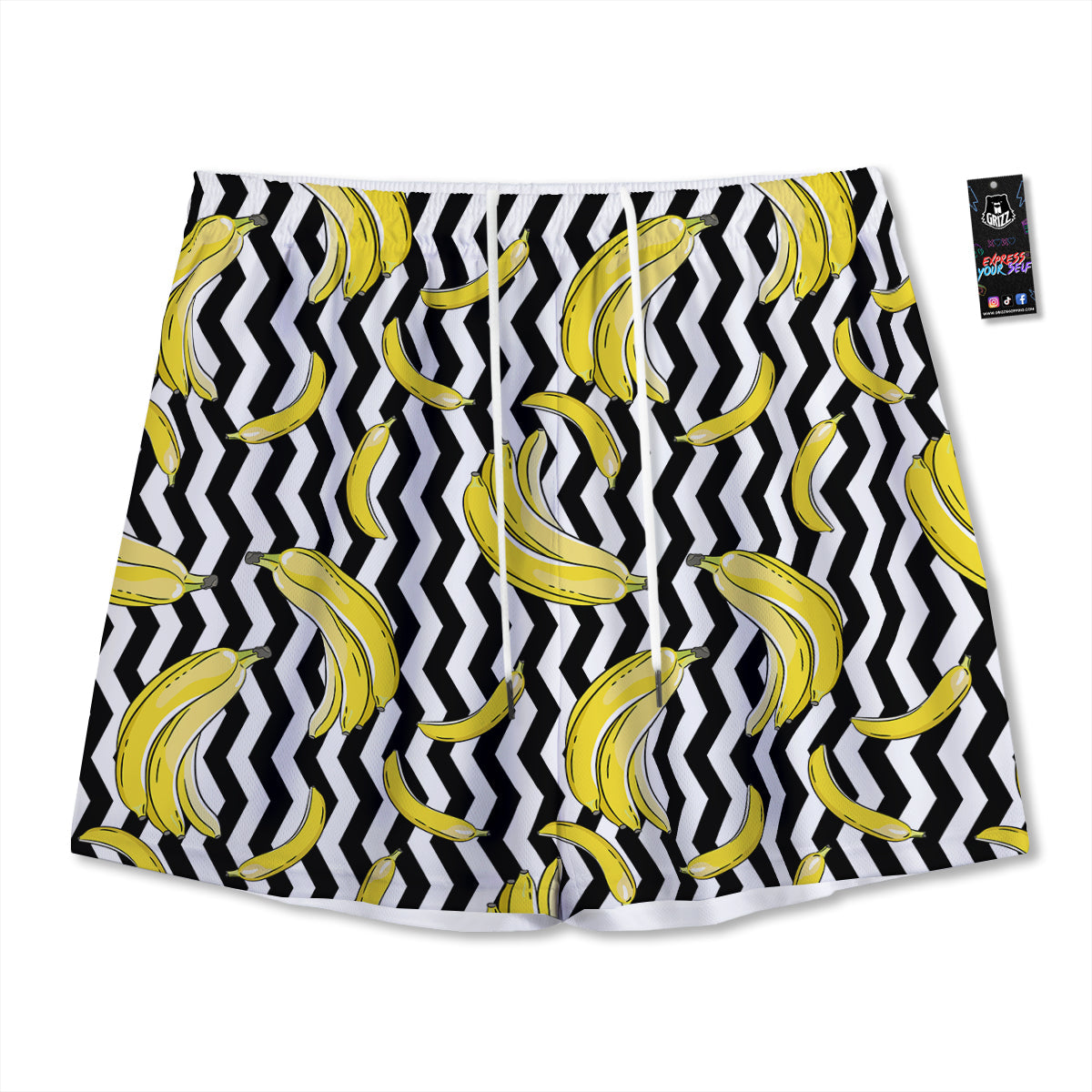 Banana Zigzag Print Pattern Mesh Shorts