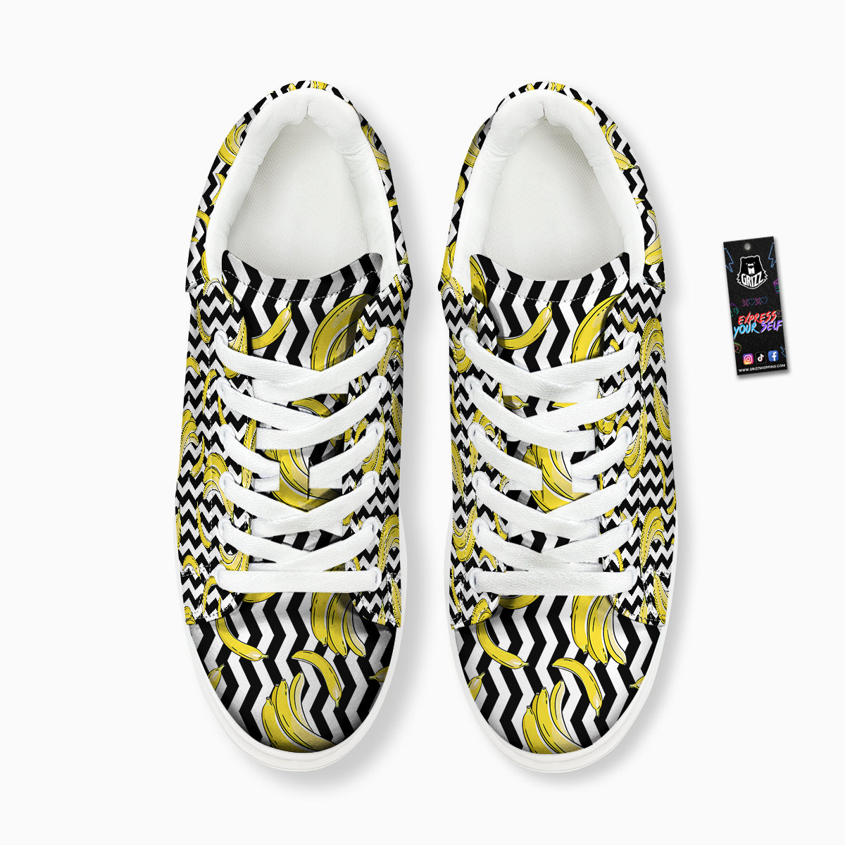 Banana Zigzag Print Pattern Platform Shoes-grizzshop
