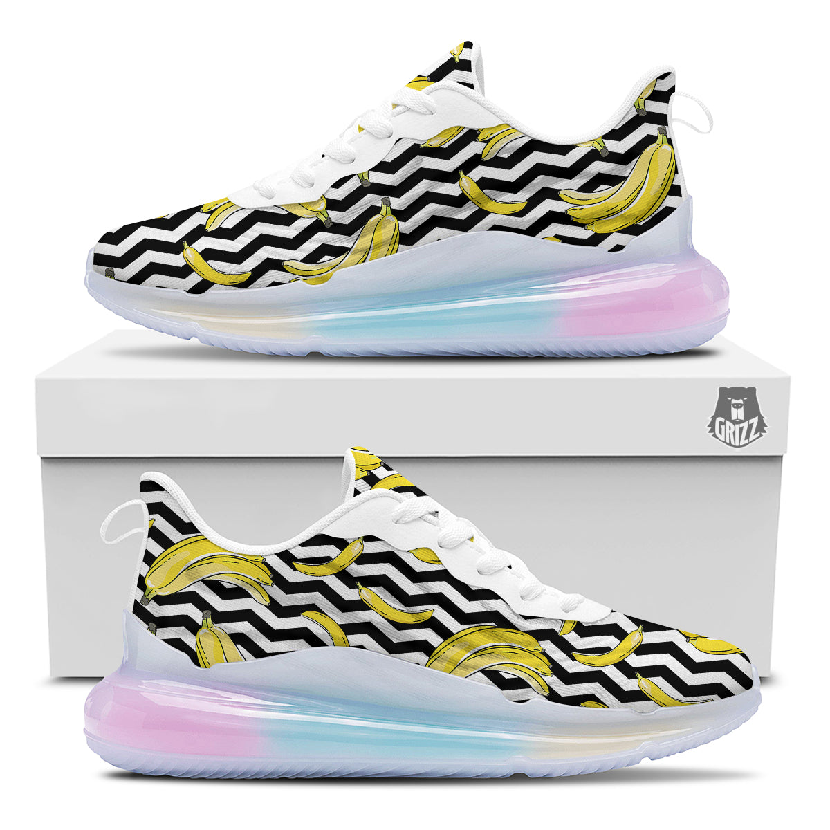 Banana Zigzag Print Pattern Running Sneakers-grizzshop