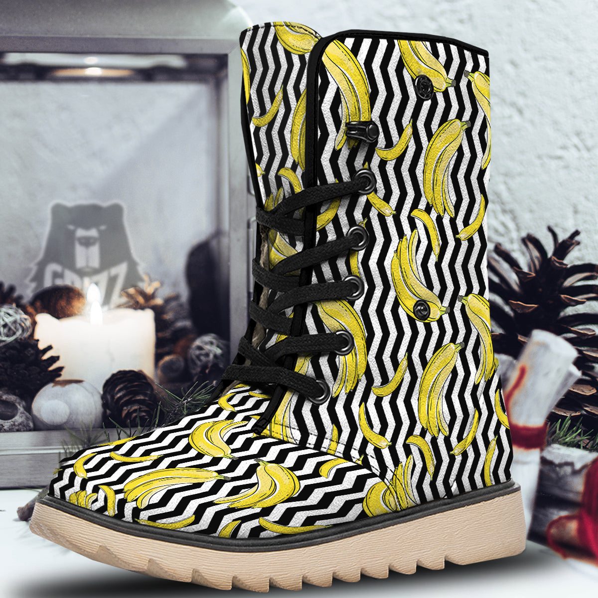 Banana Zigzag Print Pattern Snow Boots-grizzshop