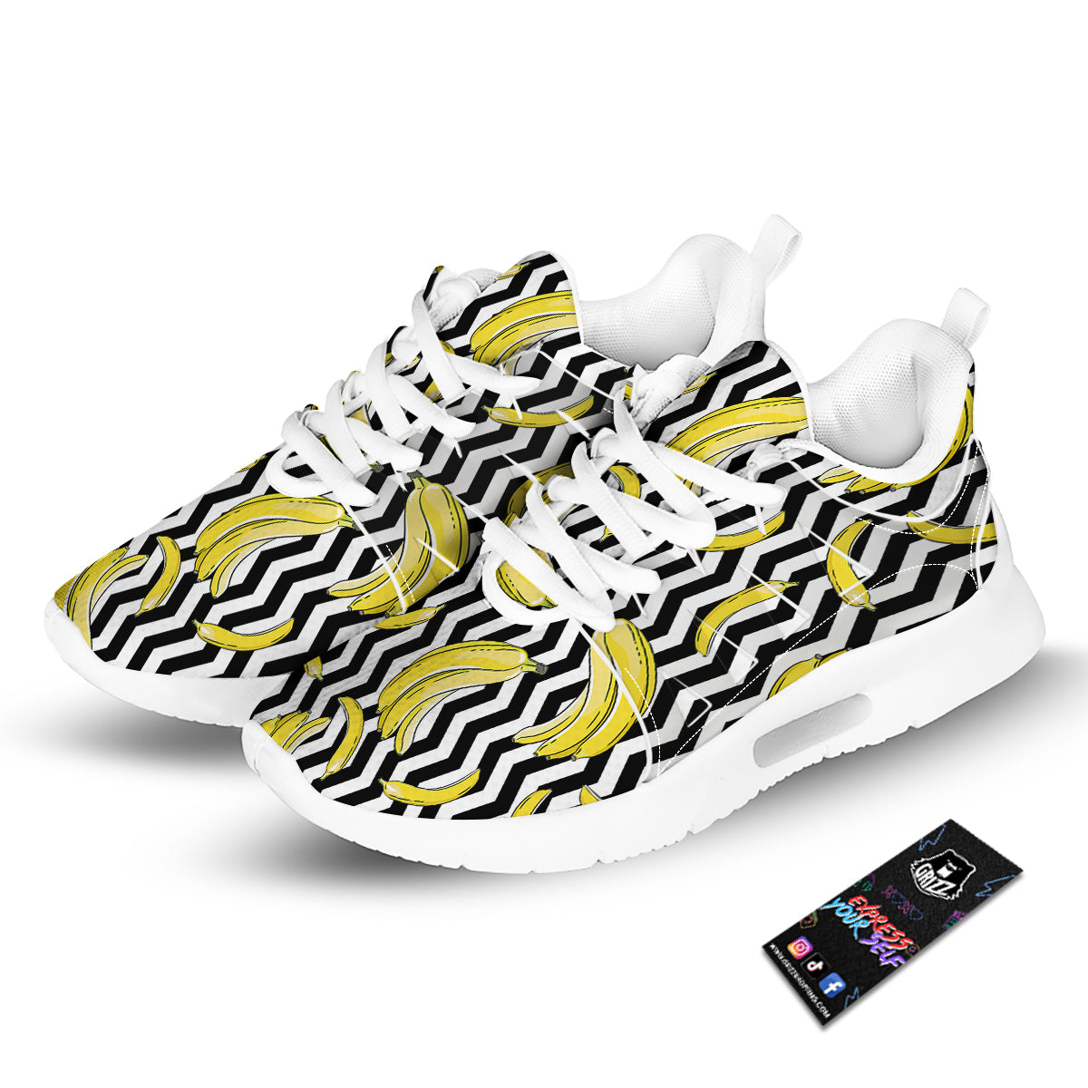 Banana Zigzag Print Pattern Tennis Shoes-grizzshop