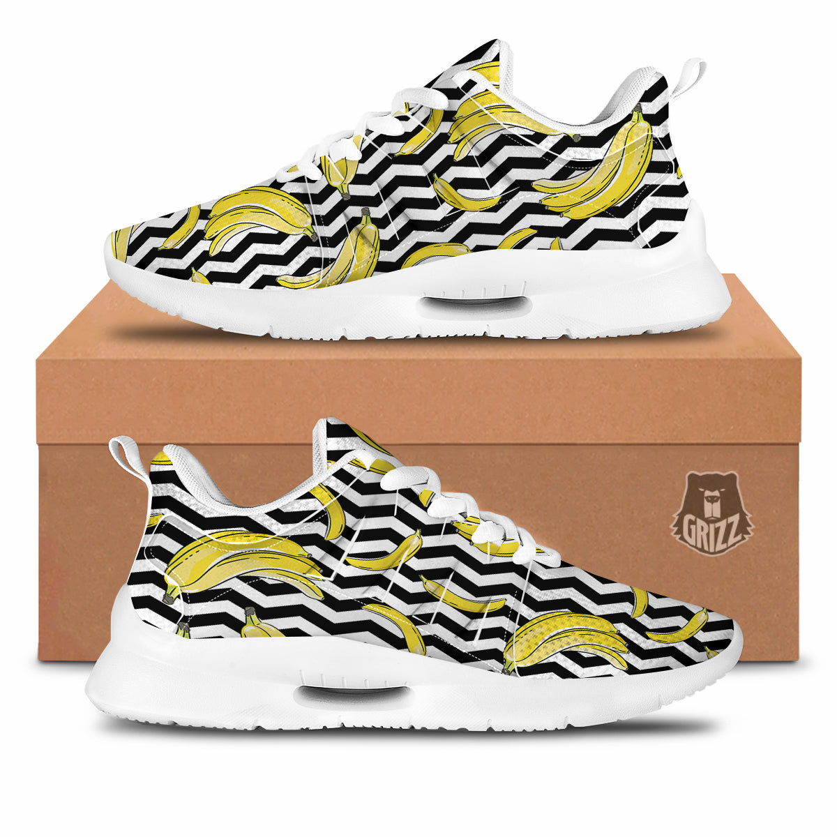 Banana Zigzag Print Pattern Tennis Shoes-grizzshop