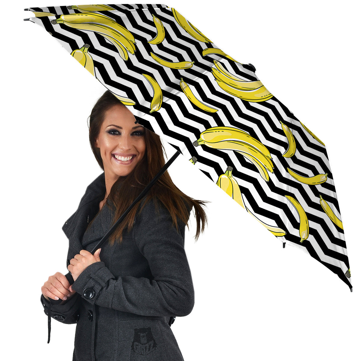 Banana Zigzag Print Pattern Umbrella-grizzshop