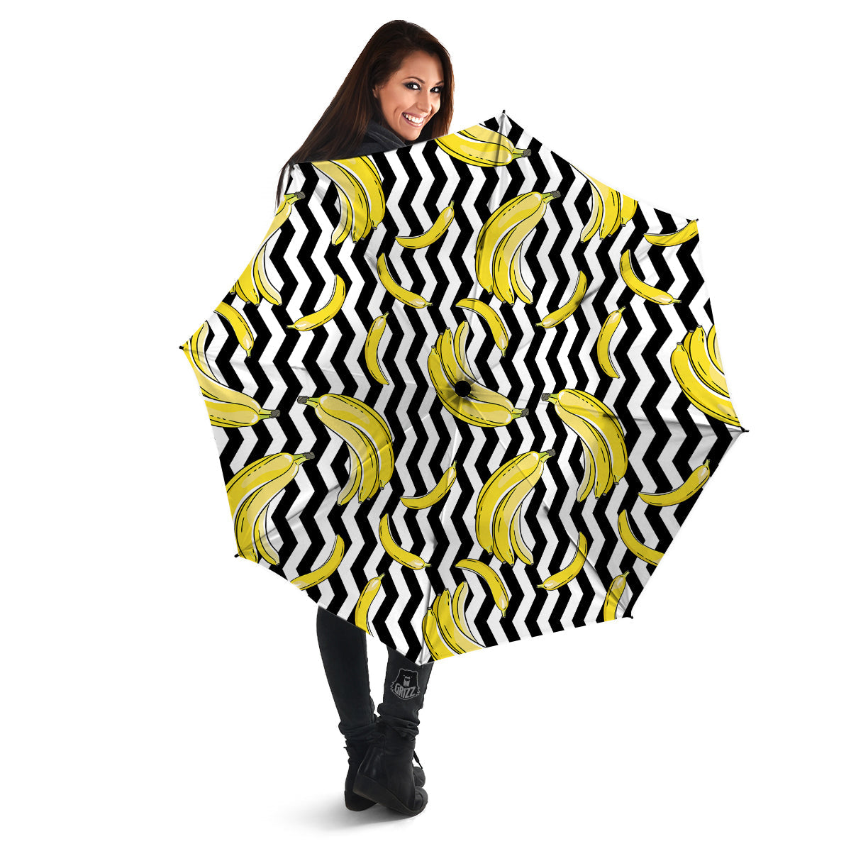 Banana Zigzag Print Pattern Umbrella-grizzshop