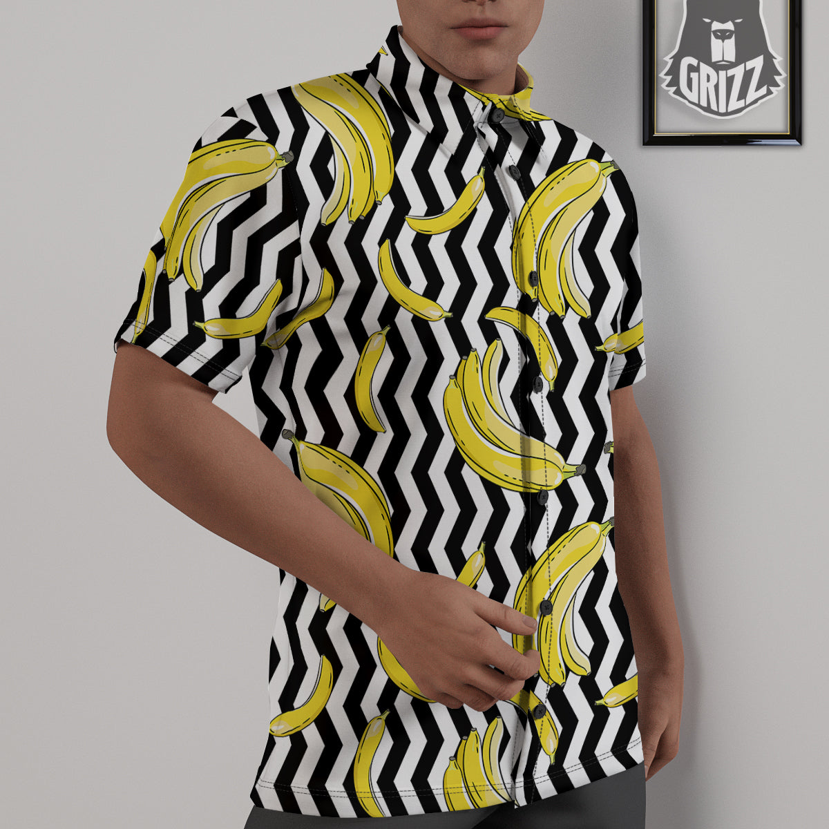 Banana Zigzag Print Pattern Untucked Shirts-grizzshop