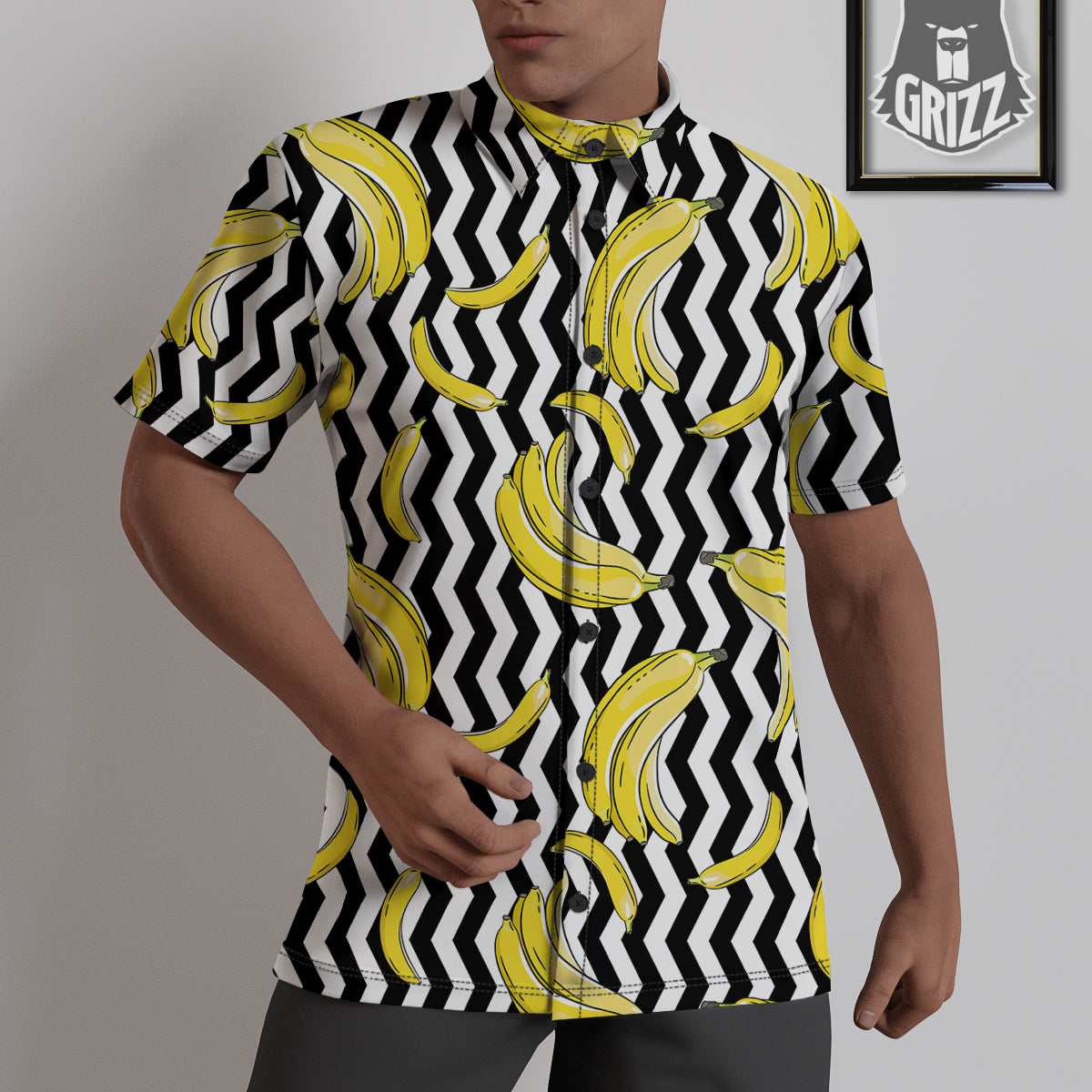 Banana Zigzag Print Pattern Untucked Shirts-grizzshop