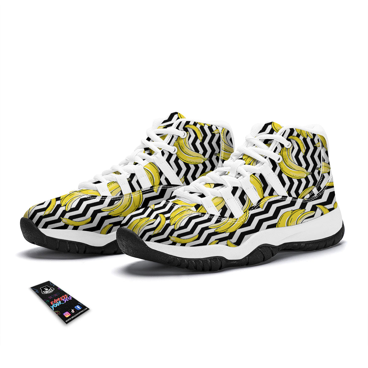 Banana Zigzag Print Pattern White Bball Shoes-grizzshop