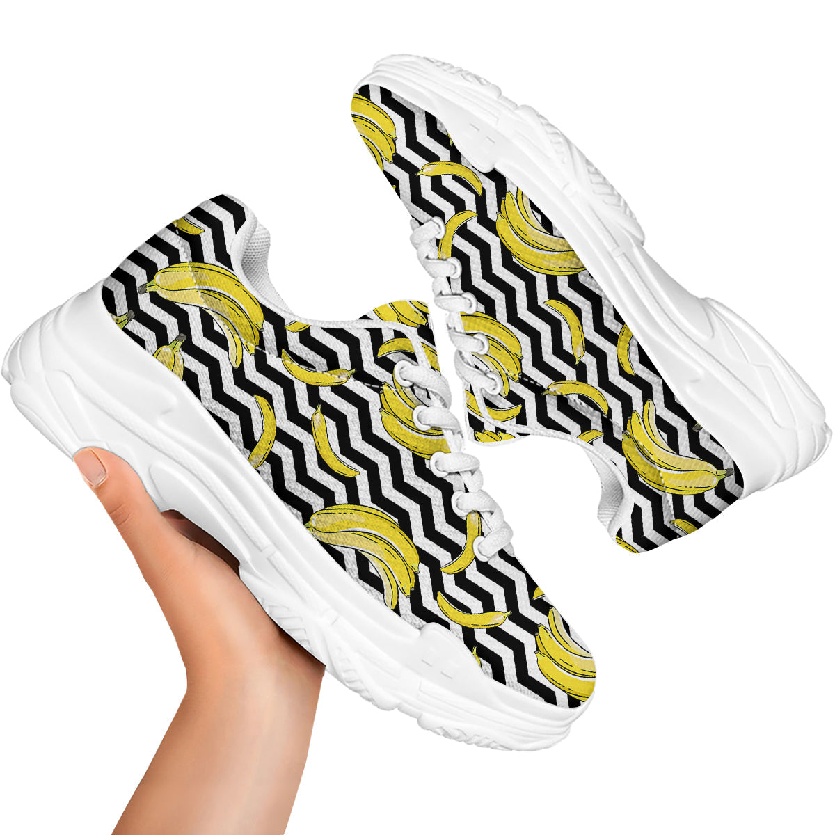Banana Zigzag Print Pattern White Chunky Shoes-grizzshop