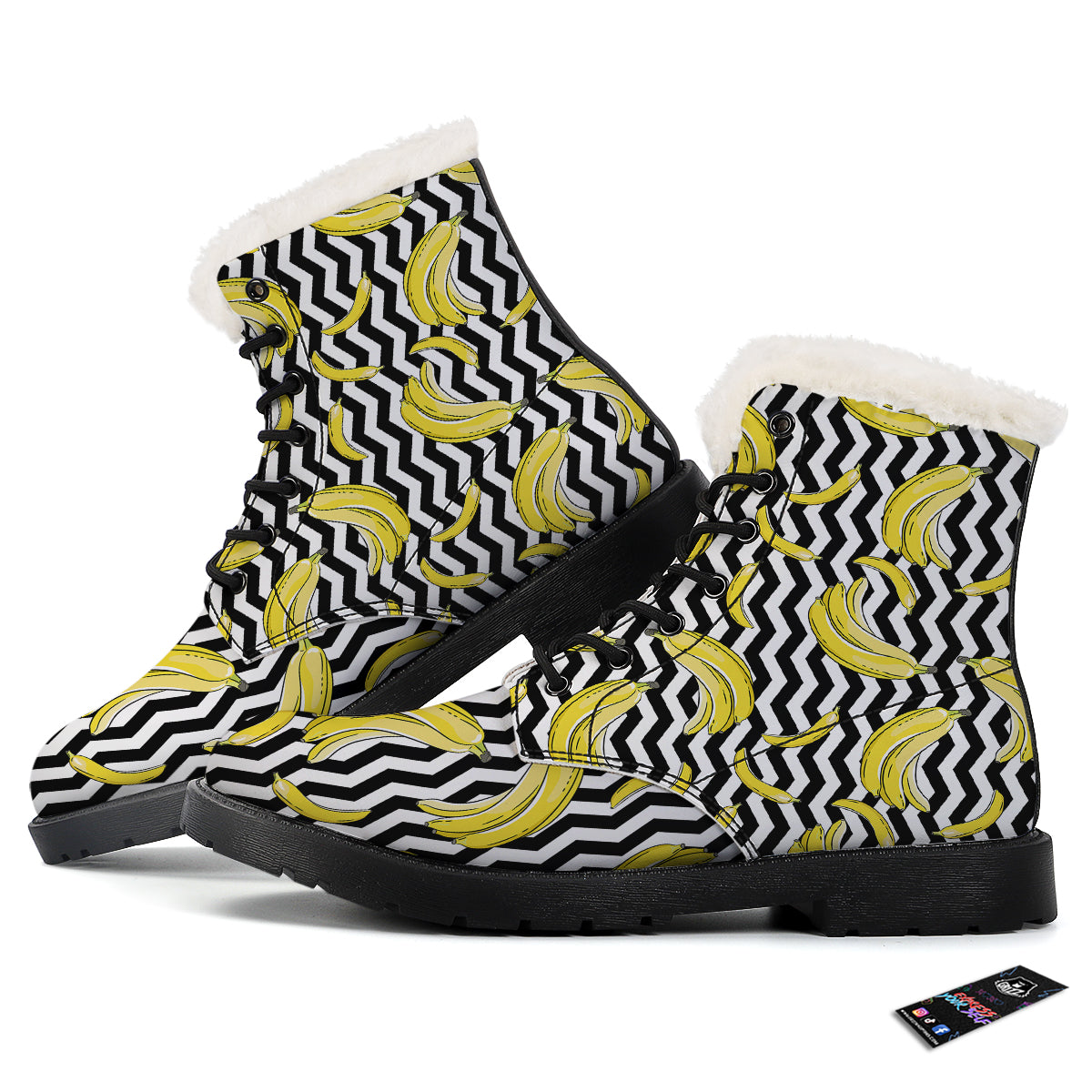 Banana Zigzag Print Pattern Winter Boots-grizzshop