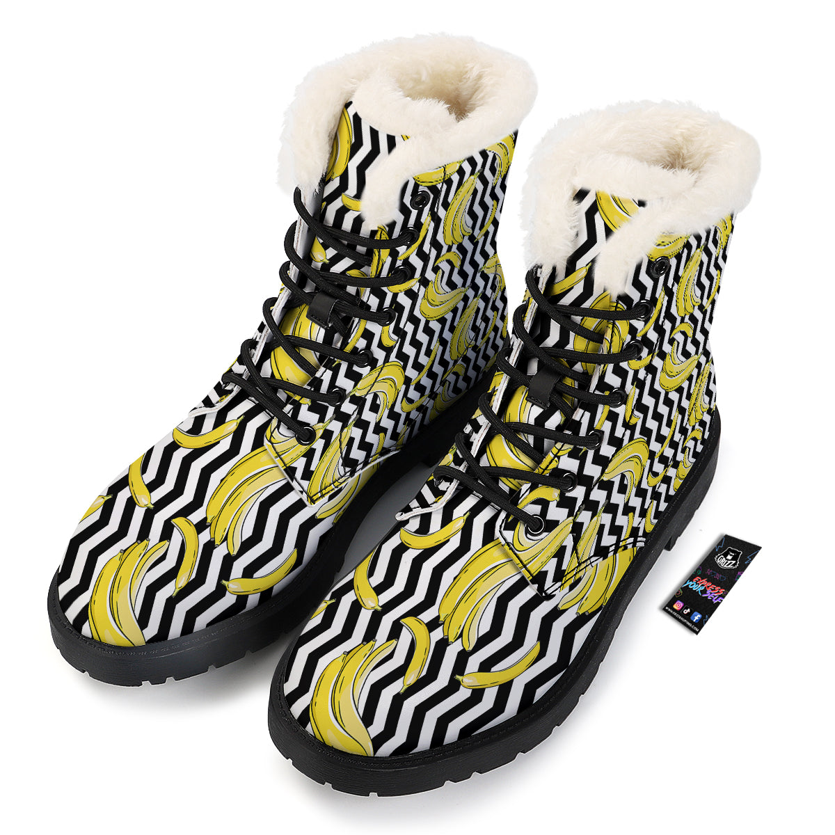 Banana Zigzag Print Pattern Winter Boots-grizzshop