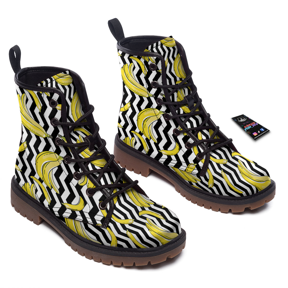Banana Zigzag Print Pattern Work Boots-grizzshop