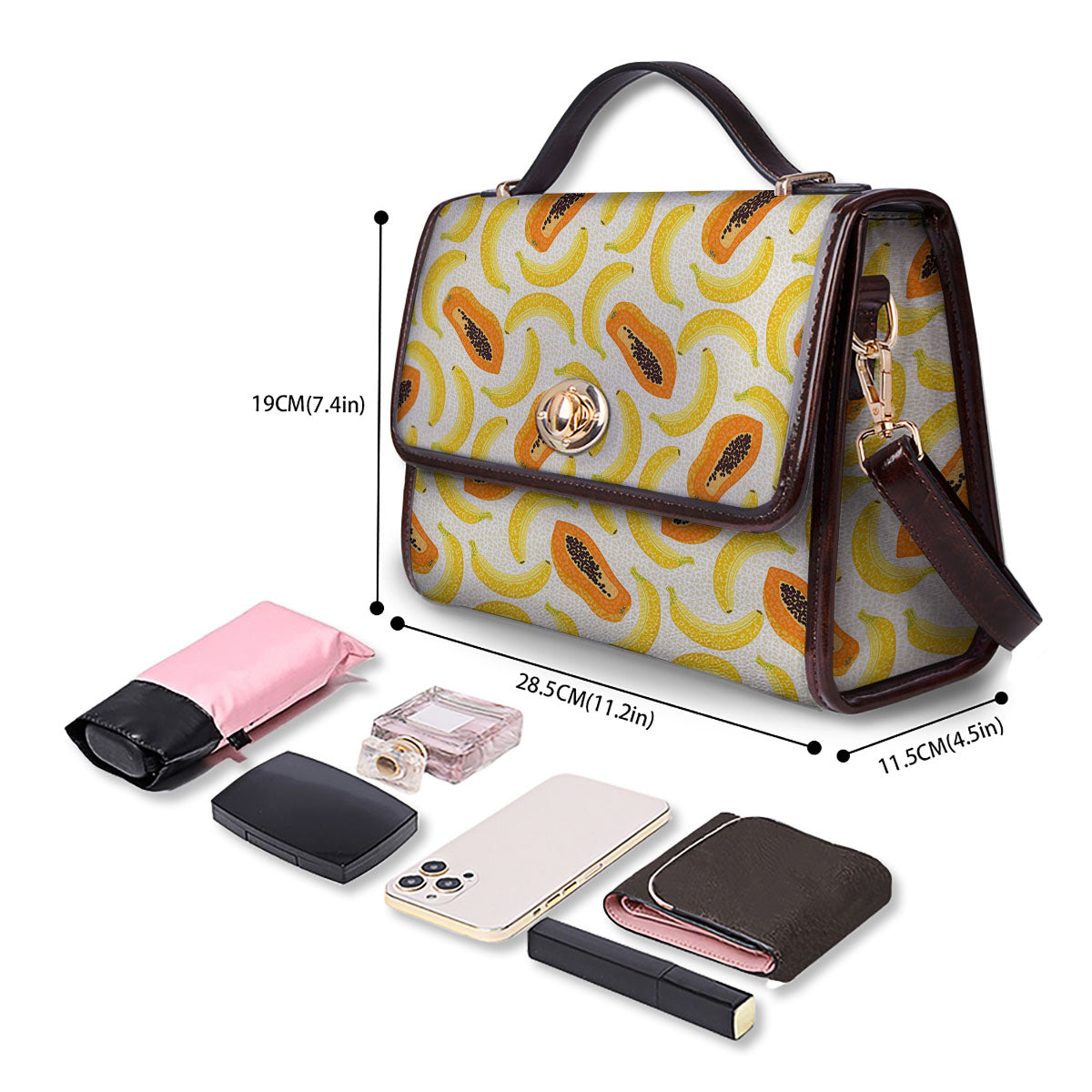Banana And Papaya Print Pattern Women's Satchel Bag