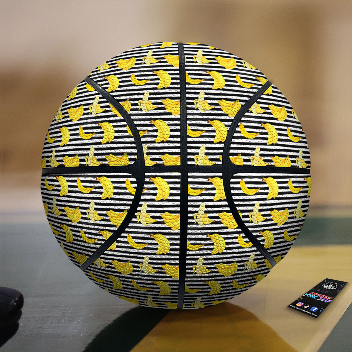 Banana Black Striped Print Pattern Basketball