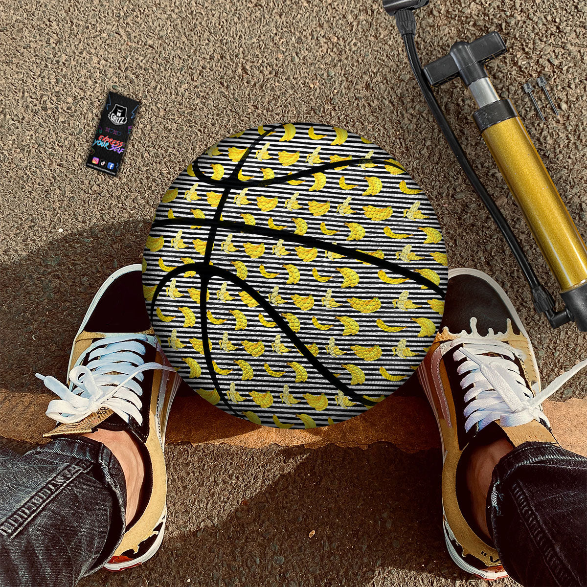 Banana Black Striped Print Pattern Basketball