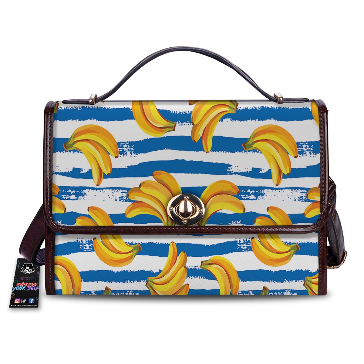 Banana Blue And White Striped Print Pattern Women's Satchel Bag