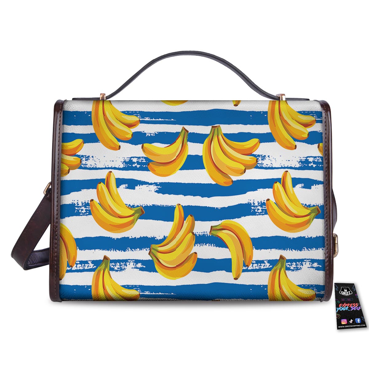 Banana Blue And White Striped Print Pattern Women's Satchel Bag