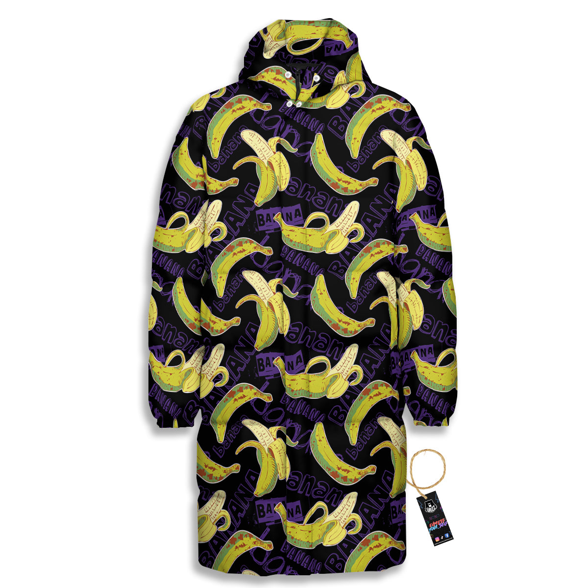 Banana Color Vintage Purple Print Pattern Long Down Jacket