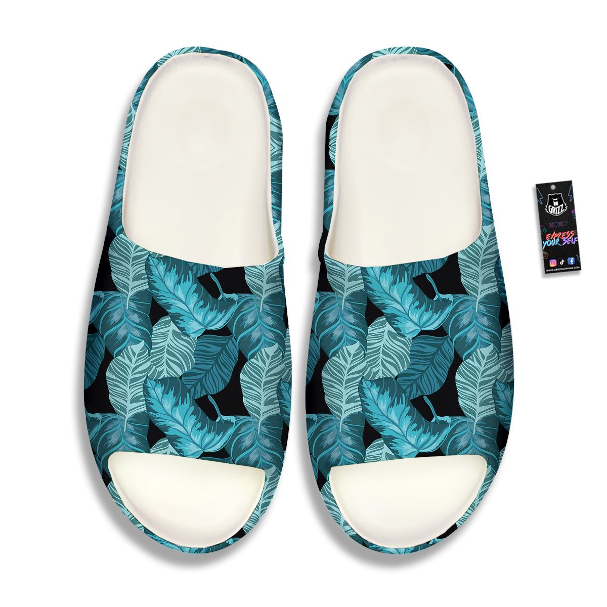 Banana Leaf Turquoise Print Pattern Sandals-grizzshop