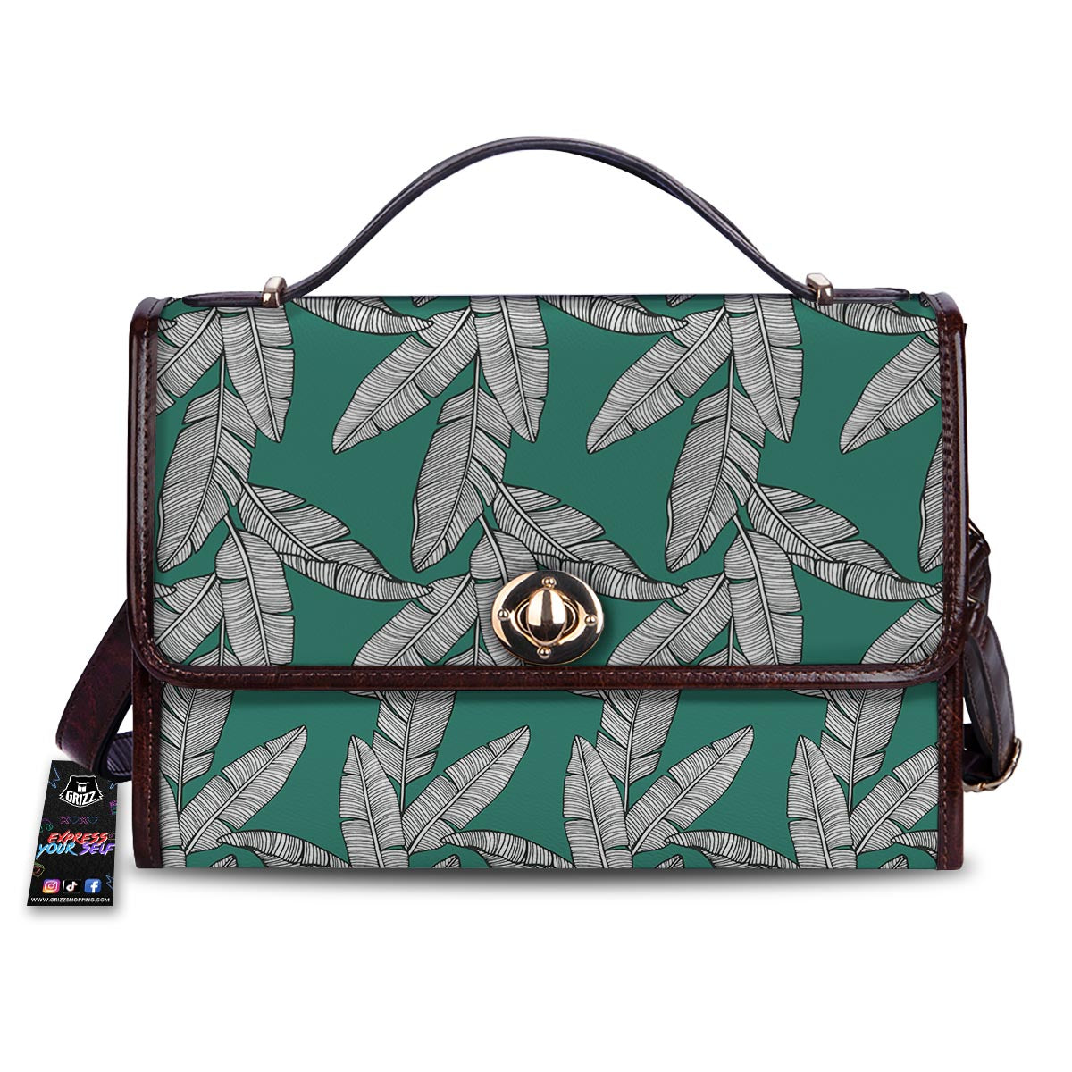 Banana Leaves Teal Print Pattern Women's Satchel Bag