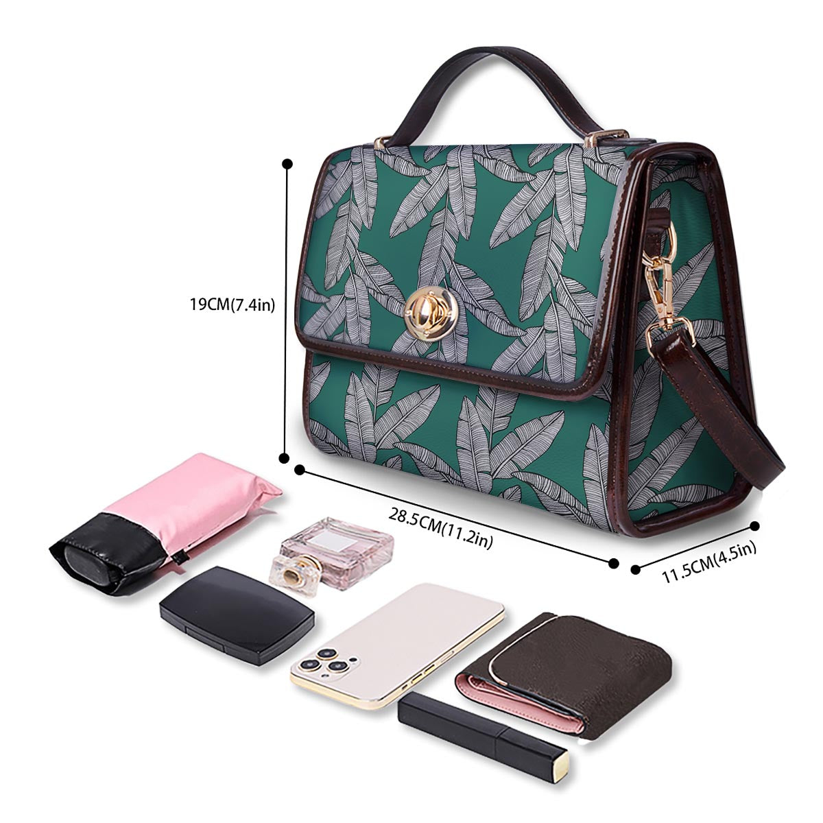 Banana Leaves Teal Print Pattern Women's Satchel Bag