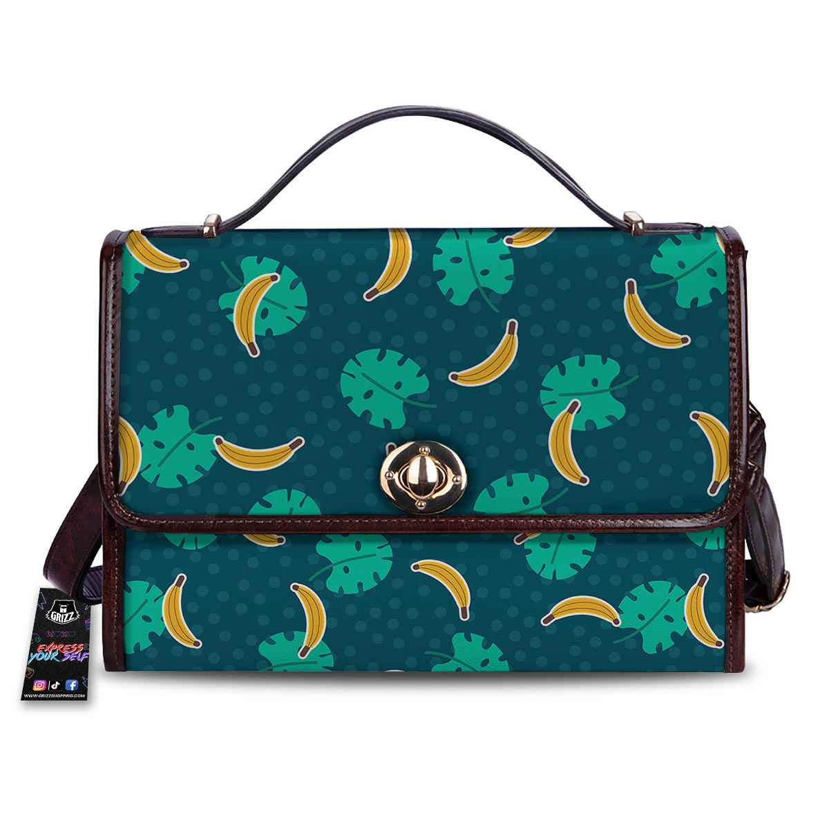 Banana Teal Print Pattern Women's Satchel Bag