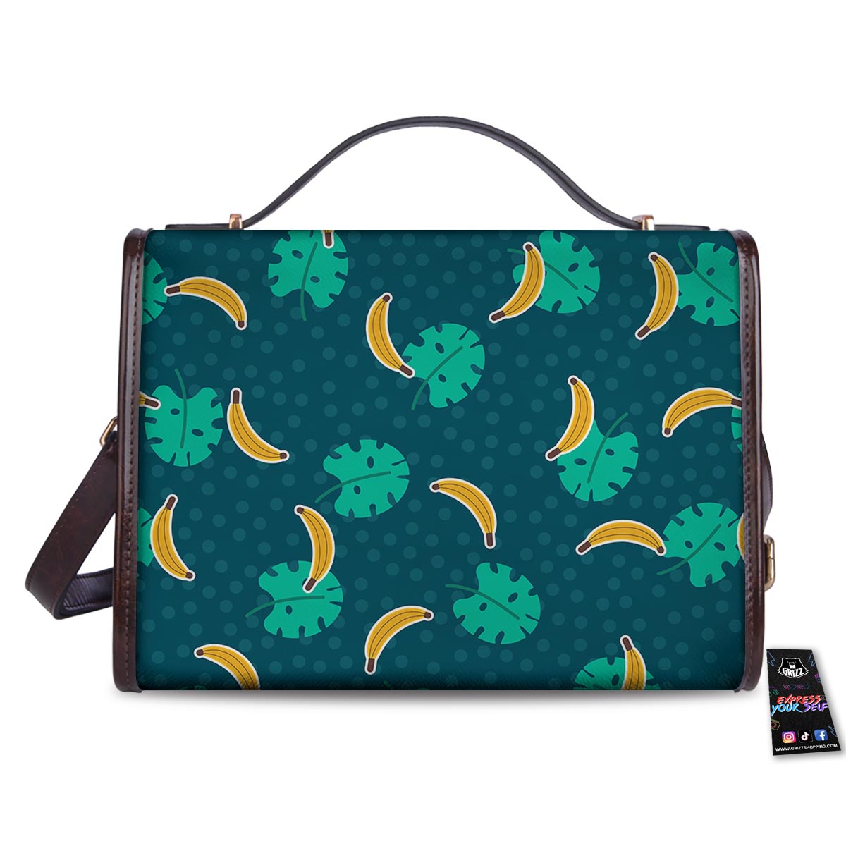 Banana Teal Print Pattern Women's Satchel Bag