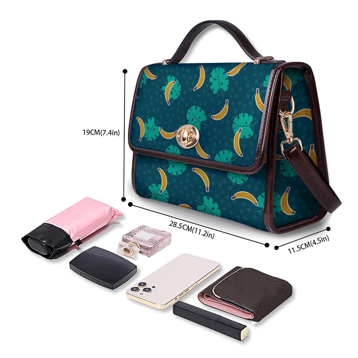 Banana Teal Print Pattern Women's Satchel Bag