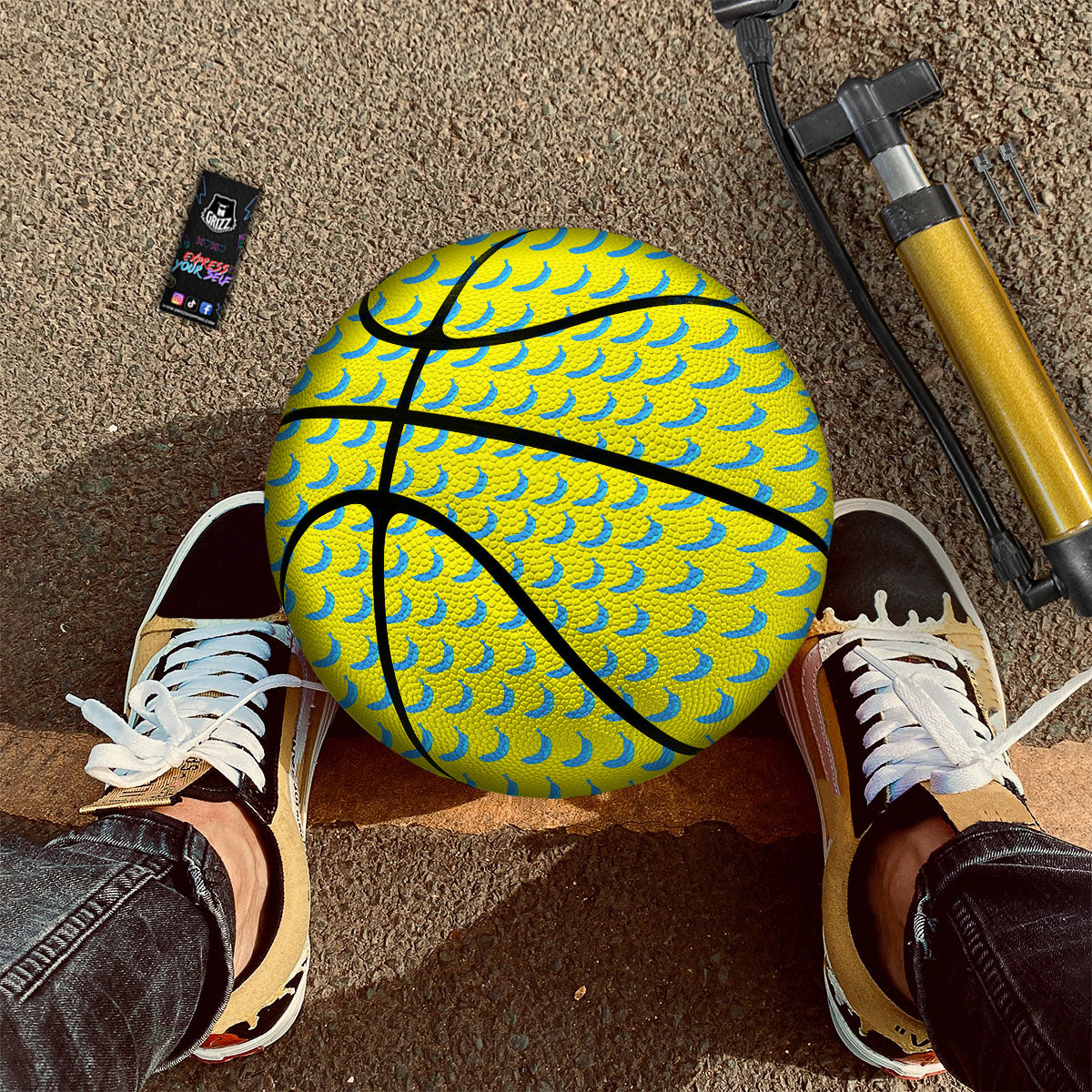 Banana Yellow And Blue Print Pattern Basketball