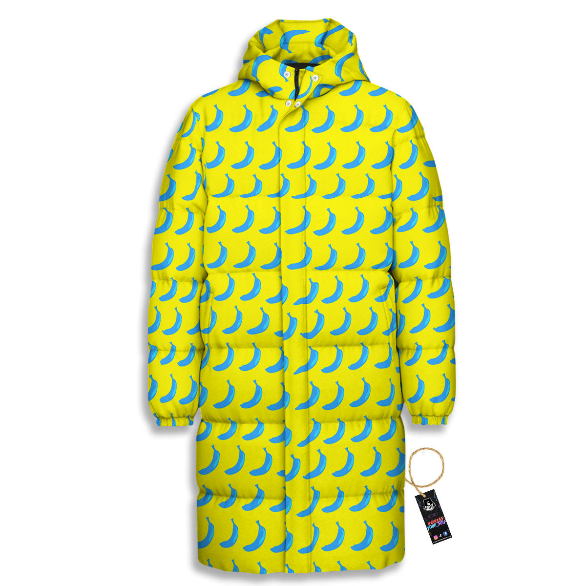 Banana Yellow And Blue Print Pattern Long Down Jacket