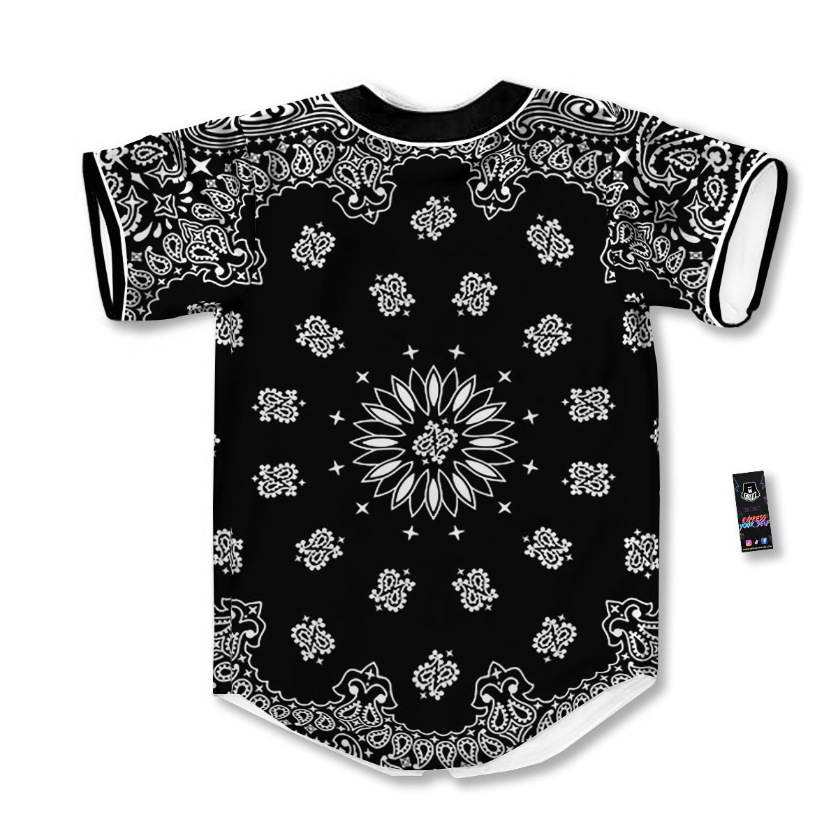 Bandana Black Paisley Print Baseball Jersey-grizzshop