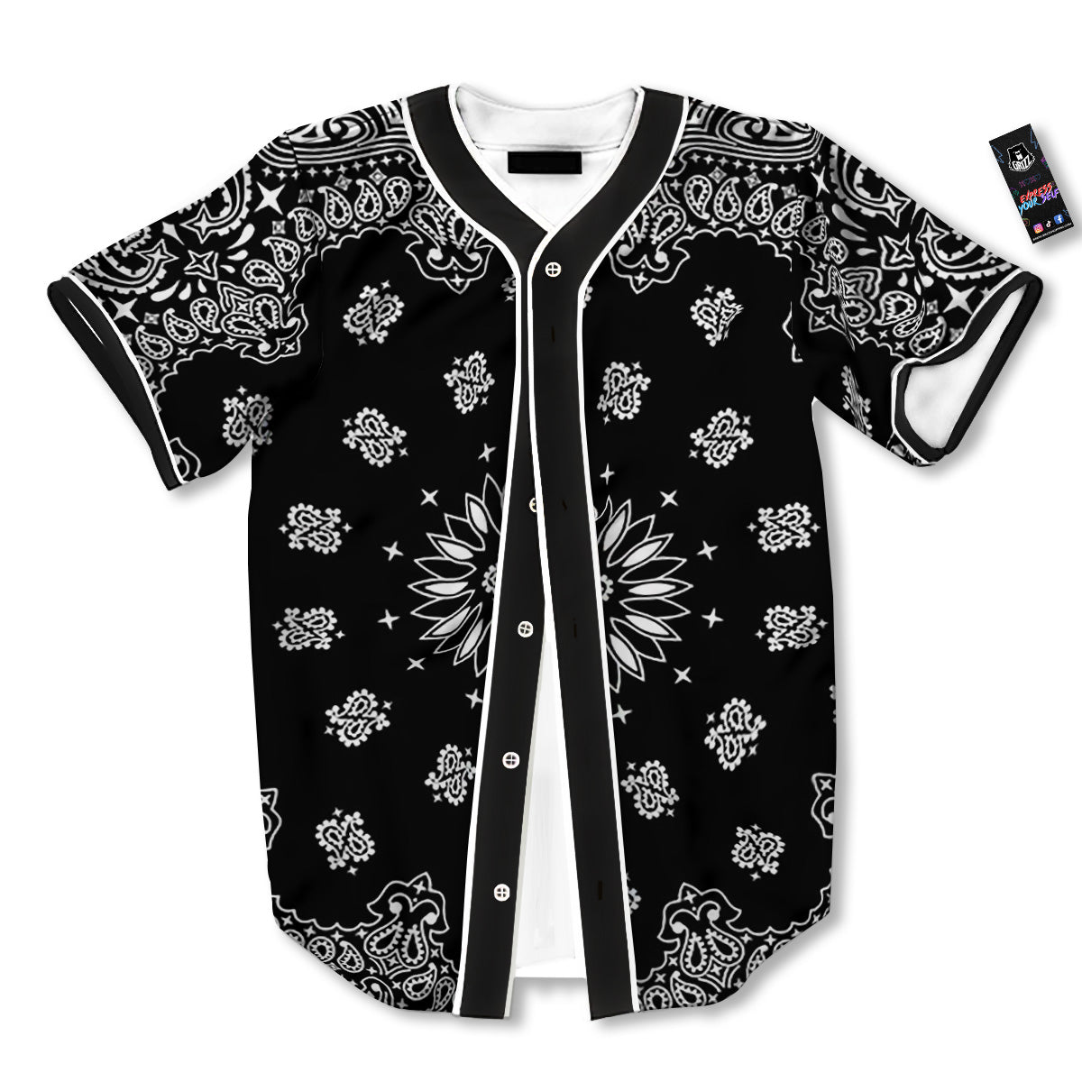 Bandana Black Paisley Print Baseball Jersey-grizzshop