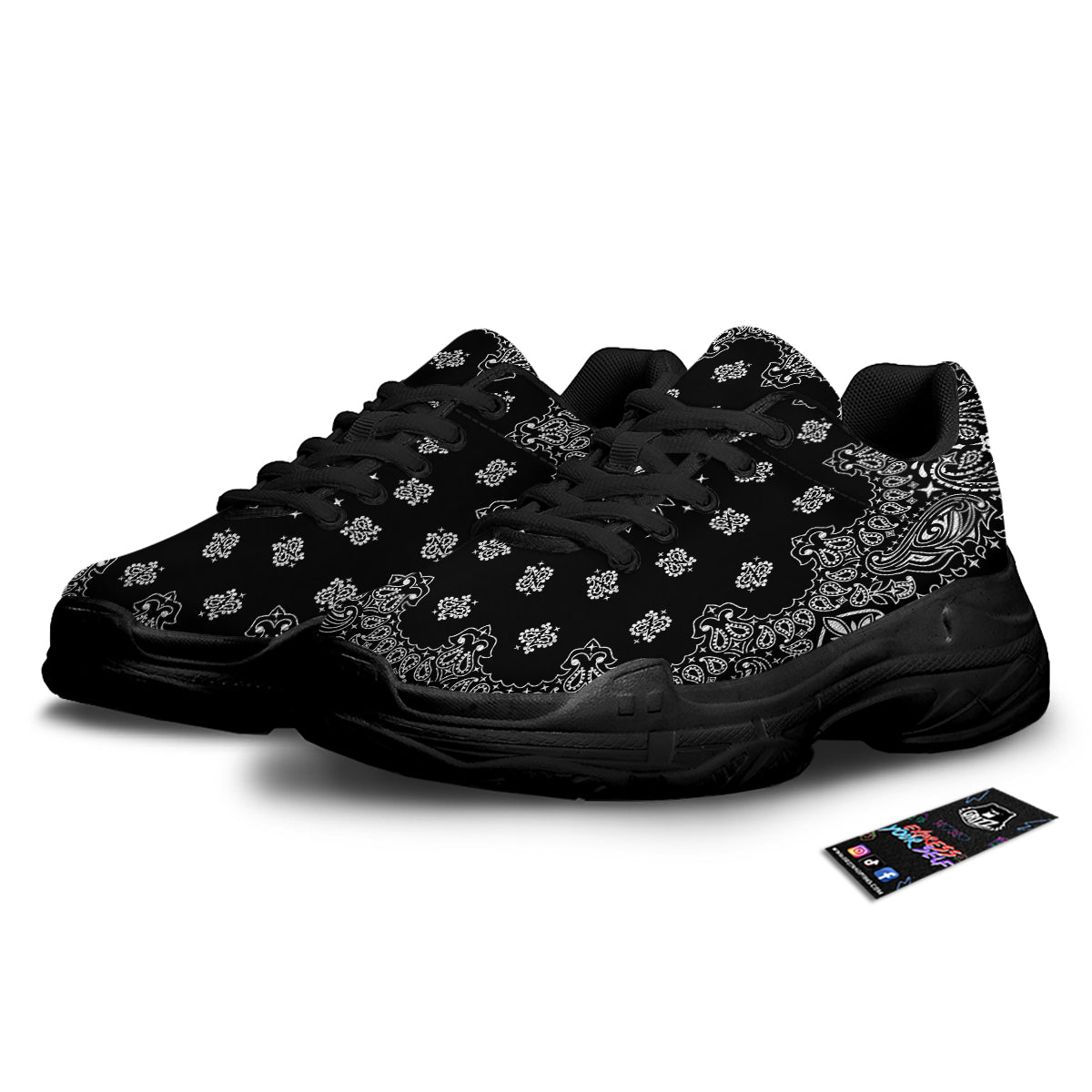 Bandana Black Paisley Print Black Chunky Shoes-grizzshop