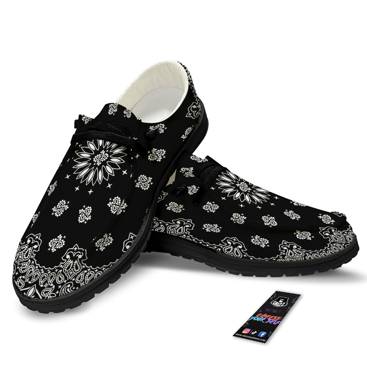 Bandana Black Paisley Print Black Loafers-grizzshop
