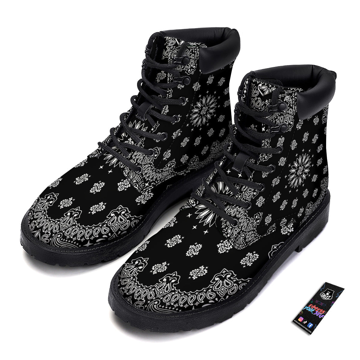 Bandana Black Paisley Print Boots-grizzshop