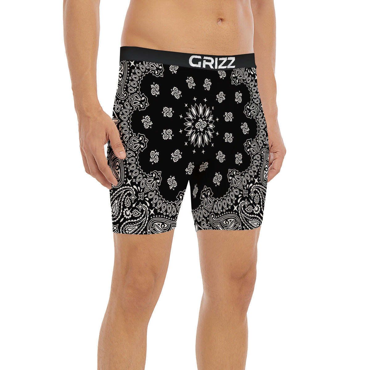 Bandana Black Paisley Print Boxer Briefs-grizzshop