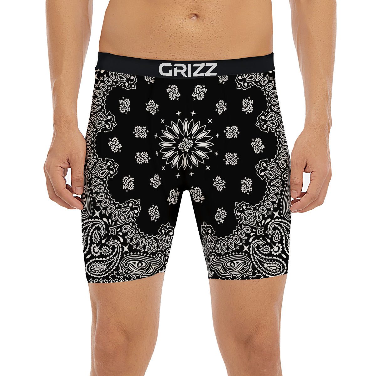 Bandana Black Paisley Print Boxer Briefs-grizzshop